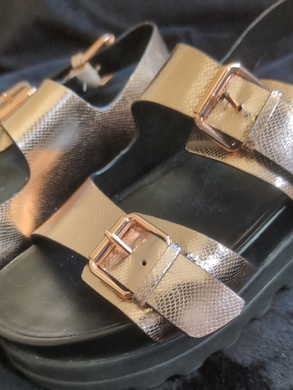 ROAM Metallic Rose Gold Double-Buckle Platform Sandal